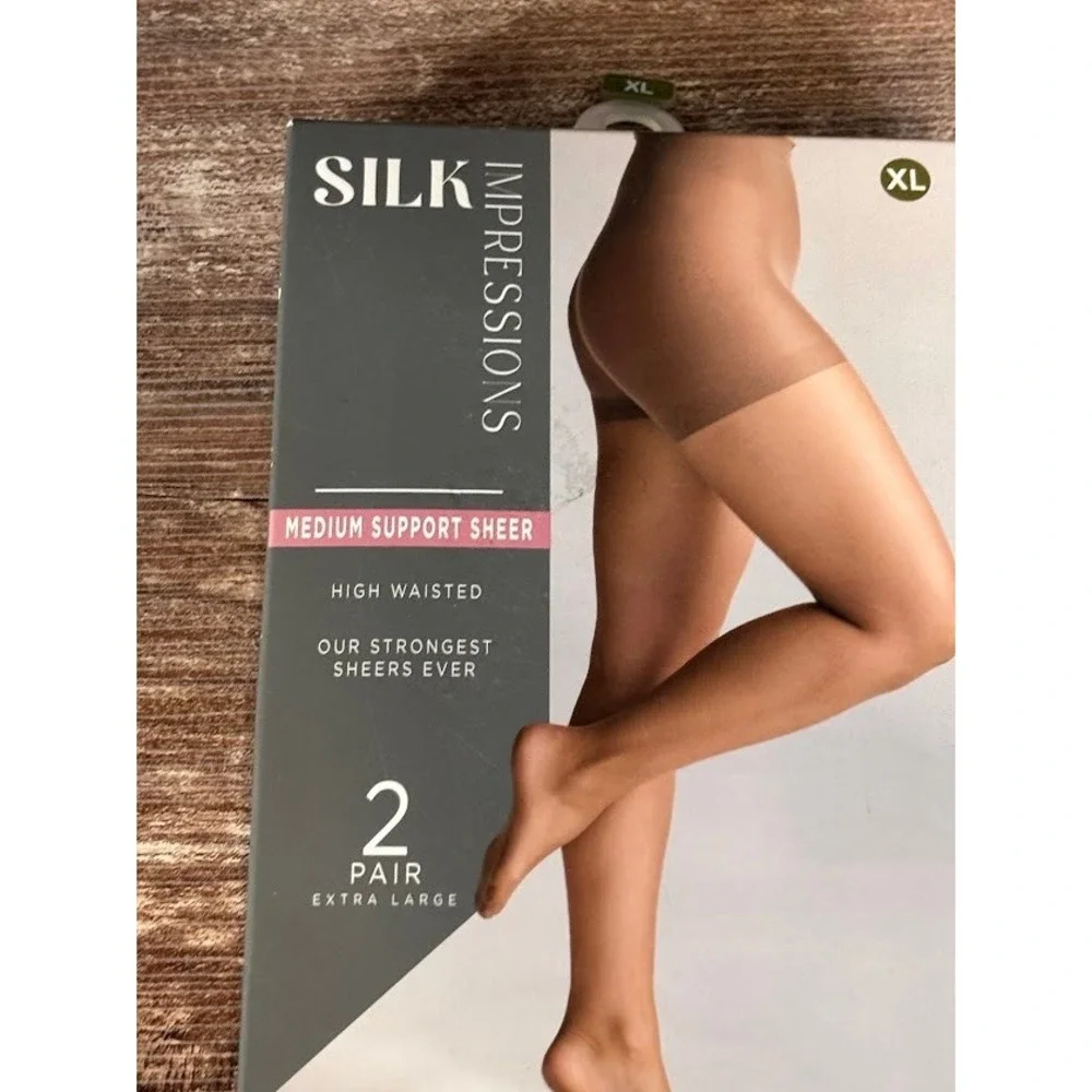 Silk Impressions‎ Medium Support Sheer High Waisted Tights 2 Pair XL Coffee Bean